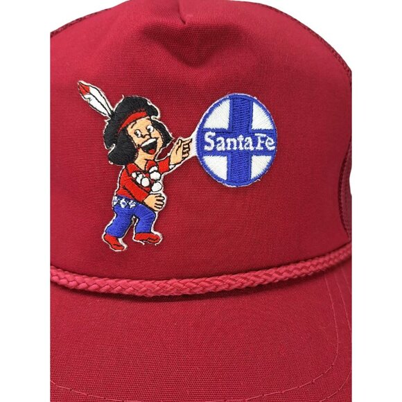 Vintage Santa Fe Red Trucker Hat Railroad Logo Rope Snapback Mesh Mascot Chico - Picture 2 of 8